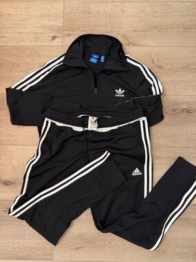 adidas Black & White Three-Stripe Track Jacket and Pants